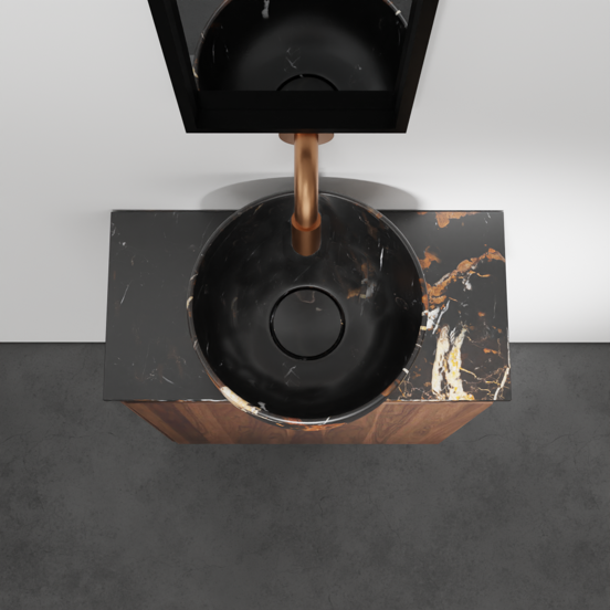 Balmani Mitra zwevend toiletmeubel 42 x 21 cm amerikaans notenhout met Facetta wastafelblad en Bowl waskom in Portoro Gold marmer
