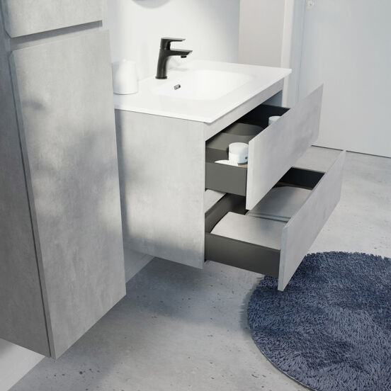 Linie Lado meuble salle de bains suspendu 80 x 46 cm béton gris foncé avec Baro plan simple en porcelaine blanc brillant