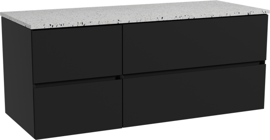 Storke Edge meuble salle de bains suspendu 130 x 52 cm noir mat avec Tavola tablette simple ou double en blanc/noir mat terrazzo