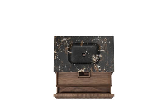 Balmani Forma meuble salle de bains suspendu 90 x 55 cm noyer américain avec Tablo Arcato plan simple en marbre portoro gold, Nervure droite symétrique verticale