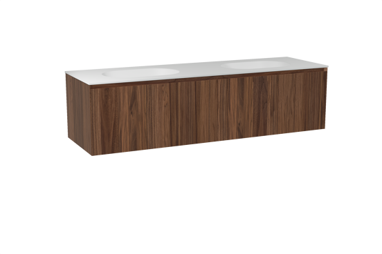Balmani Idra hängendes Möbelstück Set: 180 x 55 cm, Nussbaum, mit Tablo Oval Doppelwaschtisch, Solid Surface Weiß matt