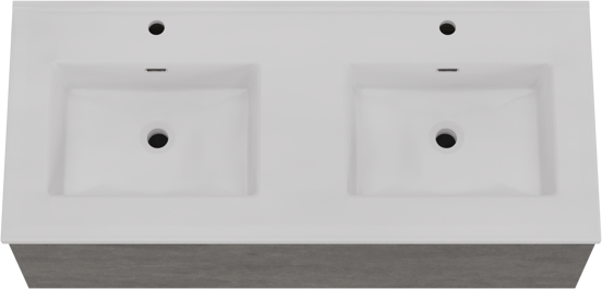 Storke Edge meuble salle de bains suspendu 120 x 52 cm béton gris foncé avec Kera double vasque en céramique blanc brillant