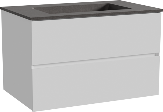 Storke Edge zwevend badmeubel 85 x 52 cm hoogglans wit met Scuro enkele wastafel in kwarts mat zwart
