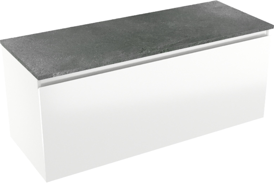 Linie Lado zwevend badmeubel 120 x 46 cm hoogglans wit met Lado enkel of dubbel wastafelblad in melamine grijze leisteen