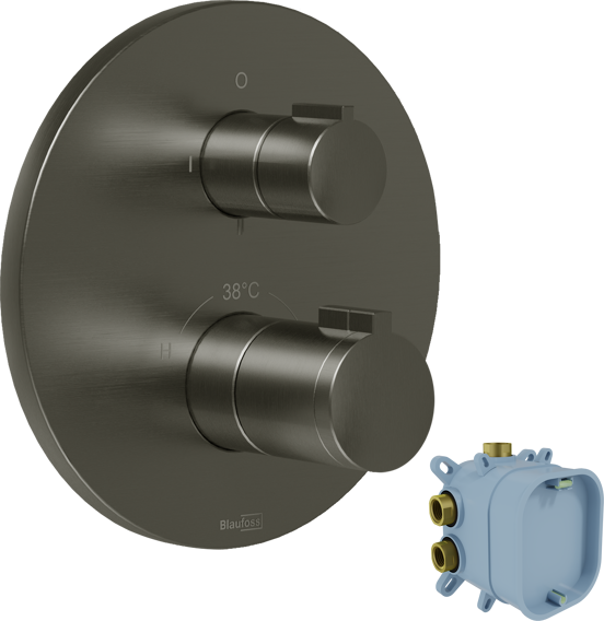 Blaufoss Smartbox Round thermostatische inbouw douchekraan 2 functies Brushed GunMetal incl. inbouwelement