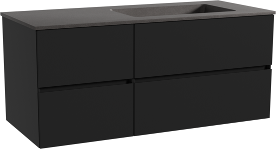 Storke Edge zwevend badmeubel 120 x 52 cm mat zwart met Scuro asymmetrisch rechtse wastafel in kwarts mat zwart
