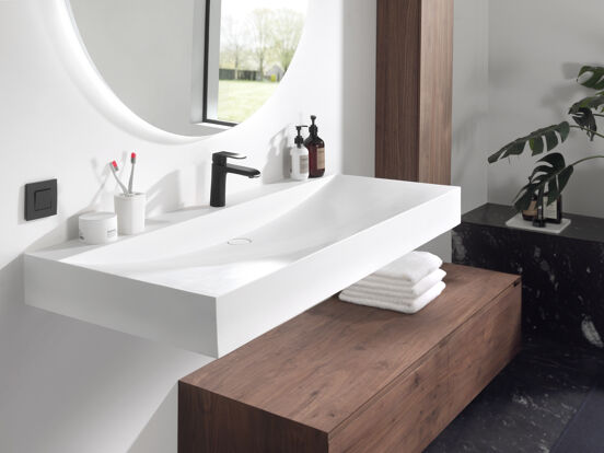 Balmani Wave plan simple pour 2 trous de robinet mat Solid Surface 120 x 55 cm