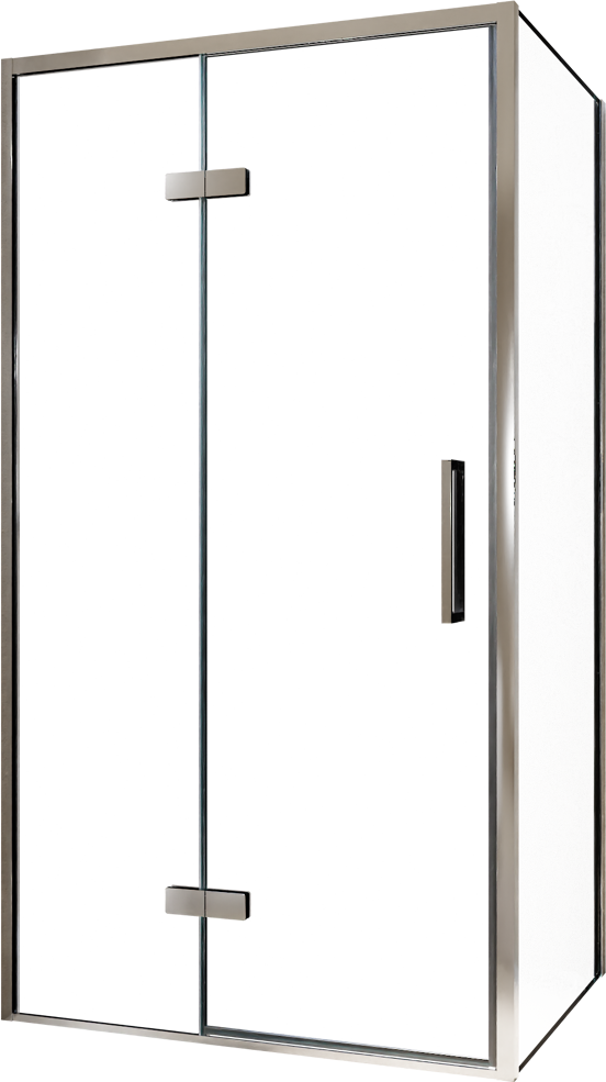 Balmani Senses Design douchehoek met linkse draaideur en vaste zijwand, 100 x 90 cm, Helder glas, Chroom profielen, met coating
