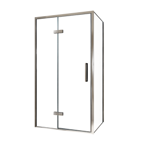 Balmani Senses Design douchehoek met linkse draaideur en vaste zijwand, 100 x 80 cm, Helder glas, Chroom profielen