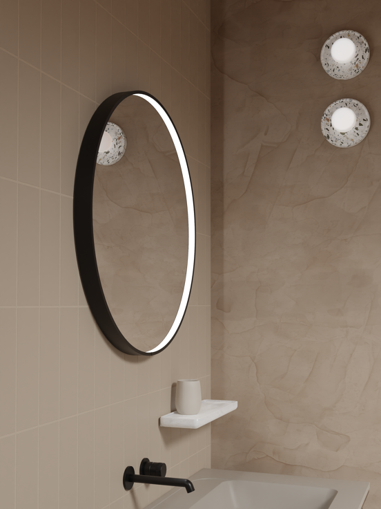 Balmani Secret Black rond badkamerspiegel zwart Ø 70 cm met spiegelverlichting en anti-damp