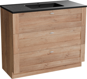 Linie Classo staand badkamermeubel 100 x 46 cm natuur eik met Vano enkele wastafel in composietmarmer mat zwart