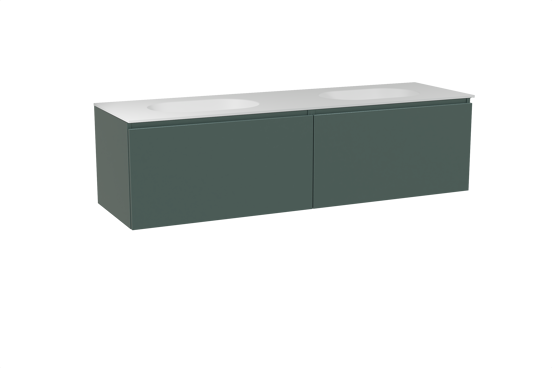 Balmani Sfera zwevend badkamermeubel 180 x 55 cm forest met Tablo Oval dubbele wastafel in solid surface mat wit