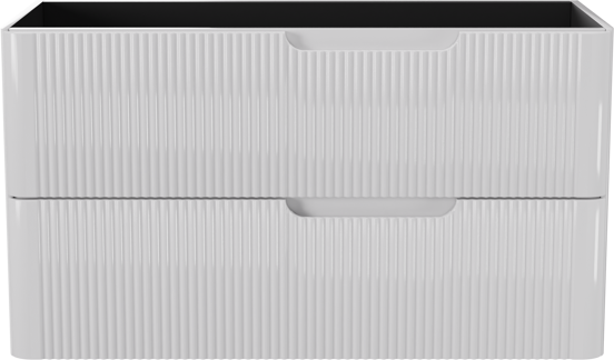 Linie Curvo hängender möbelstück Waschtischunterschränke 100 x 46 cm Weiβ glänzend 2 Schubladen, Vert. Sym. Rippe