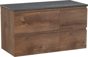 Linie Lado zwevend badkamermeubel 100 x 46 cm bruine eik met Lado enkel of dubbel tablet in melamine leisteen grijs