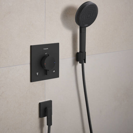 Hansgrohe Ecostat Comfort E Thermostat-Duscharmatur: Unterputz, für 2 Verbraucher, Schwarz matt