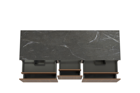 Balmani Sfera zwevend badmeubel 180 x 55 cm amerikaans notenhout met Stretto enkel of dubbel wastafelblad in marmer pietra grey