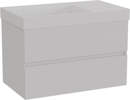 Storke Edge zwevend badkamermeubel 80 x 46 cm mat wit met Jura asymmetrisch linkse wastafel in solid surface mat wit