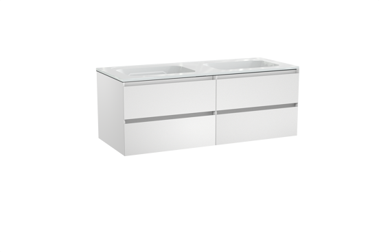 Balmani Mitra meuble salle de bains suspendu 135 x 55 cm blanc mat avec Tablo Strada double vasque en marbre composite blanc brillant