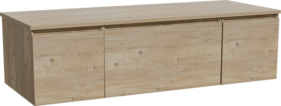 Storke Edge zwevend badkamermeubel 135 x 52 cm ruwe eik met Panton enkel of dubbel tablet in melamine ruwe eik
