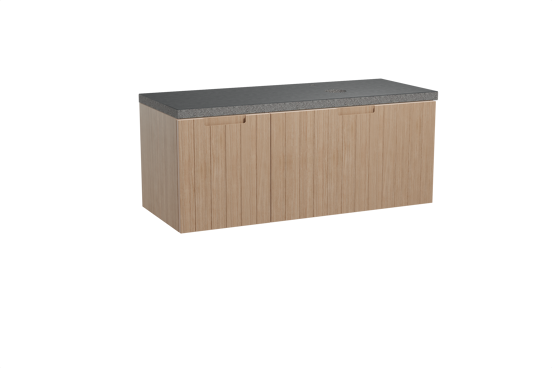Balmani Adagio zwevend badmeubel 135 x 55 cm verweerd eiken met Rock asymmetrisch rechtse wastafel in zwart graniet