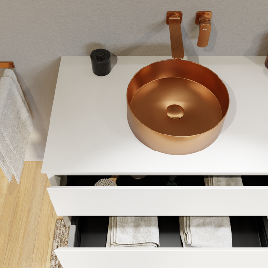 Balmani Mitra zwevend badkamermeubel 120 x 55 cm mat wit met Stretto enkel of dubbel tablet in solid surface mat wit