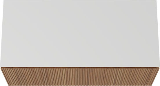 Balmani Eclips hängendes Möbelstück Set: 120 x 55 cm, Teak, mit Eclips Einzel- oder Doppel Waschtischplatte Solid Surface Weiβ matt, Vertikale symmetrische gerade Rippe