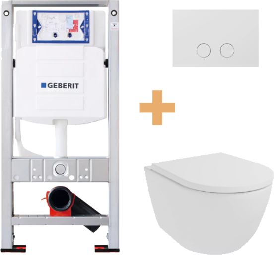 Luca Varess Moreno hangend toilet mat wit randloos SilentFlush met Geberit Sigma inbouwspoelreservoir UP320 met Burda frame en bedieningspaneel
