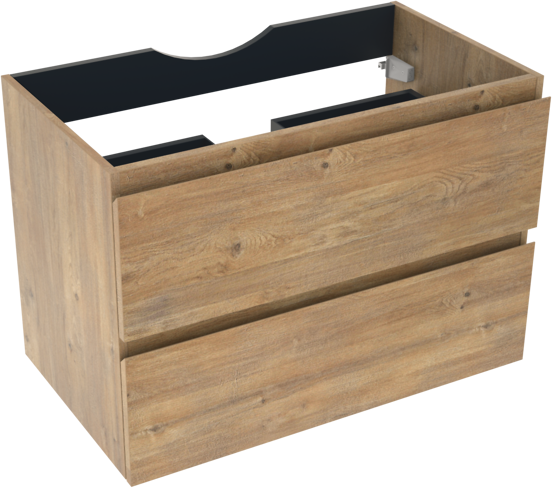 Linie Lado hängender Waschbeckenunterschrank: 80 x 46 cm, Eiche Natur, 2 Schubladen