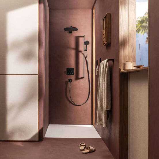 Hansgrohe Ecostat Comfort E Thermostat-Duscharmatur: Unterputz, für 2 Verbraucher, Schwarz matt
