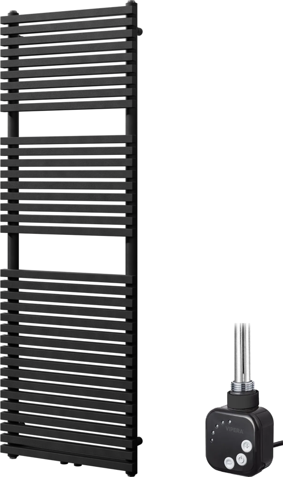 Vipera Vesuvio enkele handdoekradiator 50 x 150 cm elektrische verwarming mat zwart zij- en middenaansluiting 800W, weerstand inbegrepen