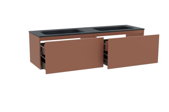 Balmani Sfera hängendes Möbelstück Set: 180 x 55 cm, Cotto, mit Tablo Strada Doppelwaschtisch, Marmorkomposit Schwarz matt