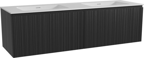 Storke Ribs hängendes Möbelstück Set: 170 x 52 cm, Schwarze Eiche, mit Mata Doppelwaschtisch, Solid Surface, Weiß matt, Vertikale asymmetrische gerade Rippe