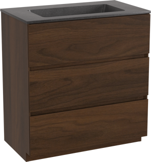 Storke Edge freistehendes Möbelstück Set: 80 x 46 cm, Nussbaum, mit Scuro Einzelwaschtisch, Quarz Schwarz matt