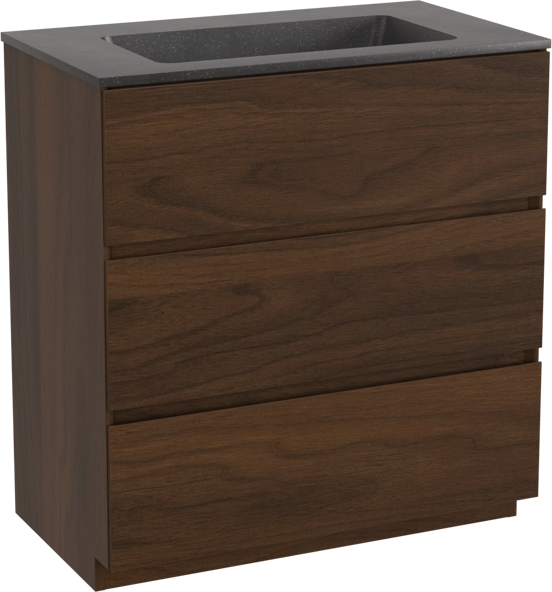 Storke Edge meuble salle de bains à poser 80 x 46 cm noyer avec Scuro plan simple en quartz noir mat