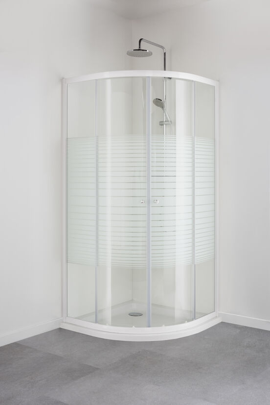 Linie Tarifa paroi de douche quart de rond 90 x 90 cm verre à rayures profil blanc brillant