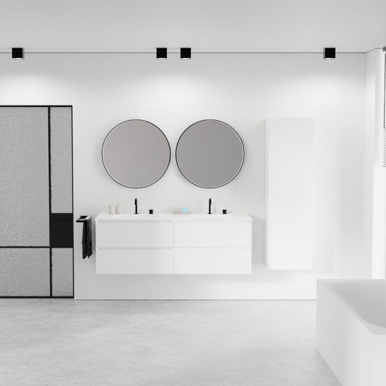 Balmani Mitra meuble salle de bains suspendu 150 x 55 cm blanc mat avec Tablo Arcato double vasque en solid surface blanc mat
