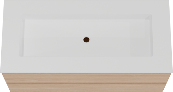 Balmani Mitra meuble salle de bains suspendu 120 x 55 cm chêne naturel avec Tablo Stretto lavabo simple pour 2 trous de robinet en solid surface blanc mat