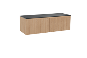 Balmani Fila meuble salle de bains suspendu 150 x 55 cm chêne naturel avec Stretto tablette simple ou double en granit noir, Nervure droite symétrique verticale