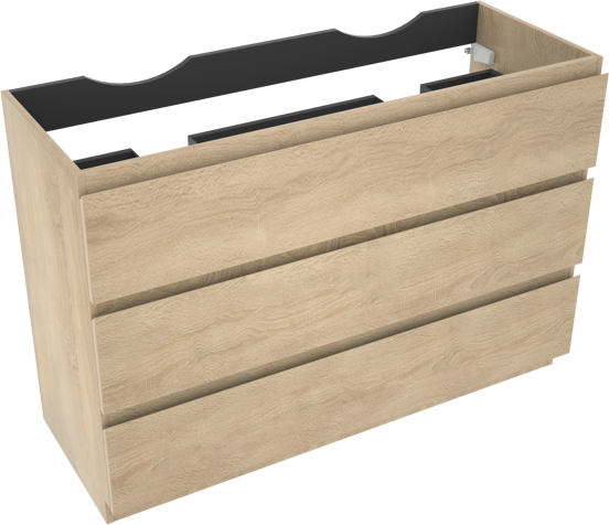 Linie Lado meuble sous-vasque a poser 120 x 46 cm chêne blanc 3 tiroirs 2 découpés de siphon
