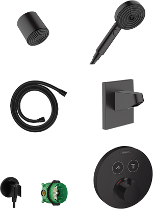 Hansgrohe ShowerSelect S Duschsystem: Unterputz, inkl. Thermostat-Duscharmatur, inkl. Duschkopf, 10.5cm Schwarz matt