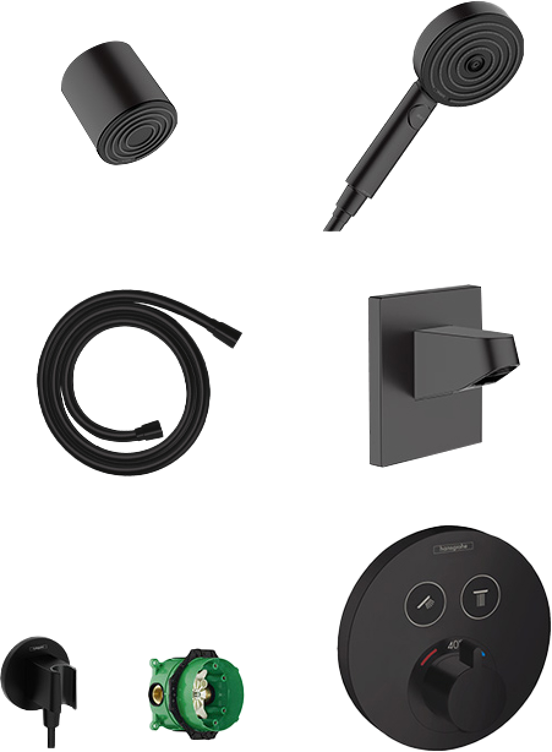 Hansgrohe ShowerSelect S thermostatische kraan Inbouw regendoucheset met regendouchekop 10.5cm mat zwart