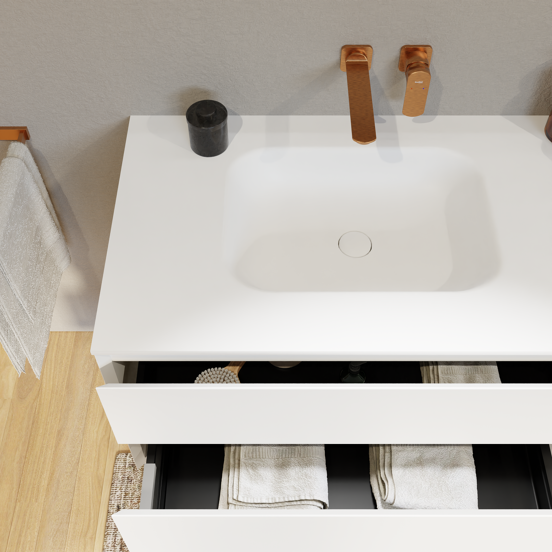 Balmani Mitra meuble salle de bains suspendu 75 x 55 cm blanc mat avec Tablo Arcato plan simple en solid surface blanc mat