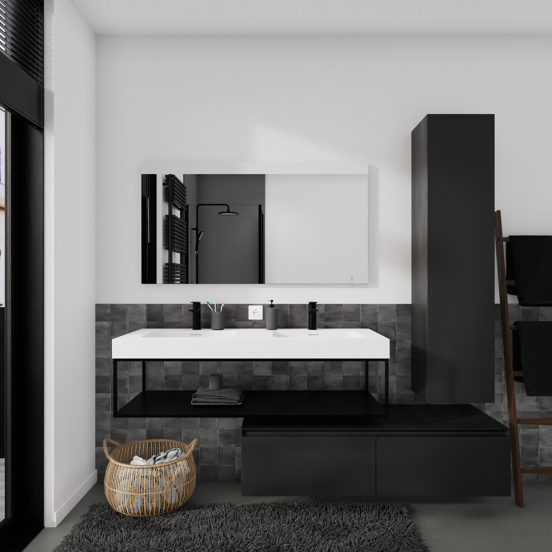 Storke Edge Modulo zwevende wastafelonderkast 130 x 48 cm mat zwart 2 lades