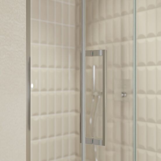 Balmani Senses Design porte pivotante à droite 120 cm x 210 cm verre transparent, Profil chrome