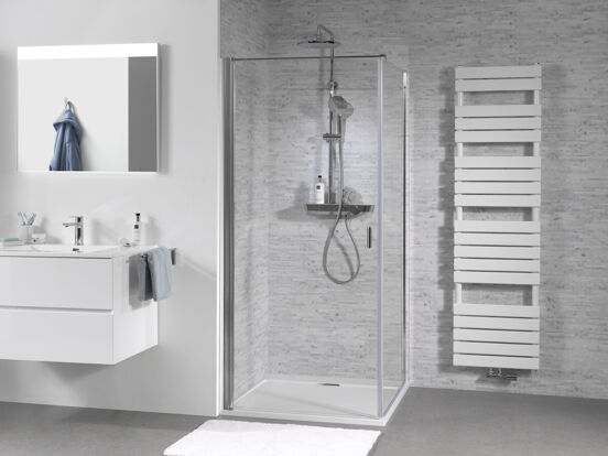 Luca Varess Romeo douchehoek met draaideur en vaste zijwand 90 x 90 cm helder glas glanzend chroom profiel