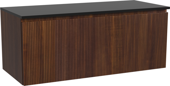 Storke Ribs hängendes Möbelstück Set: 120 x 52 cm, Nussbaum, mit Panton Einzel- oder Doppel Waschtischplatte, Pulverbeschichtetes MDF, Schwarz matt, Vertikale symmetrische gerade Rippe