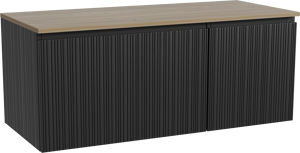 Storke Ribs hängendes Möbelstück Set: 120 x 52 cm, Schwarze Eiche, mit Panton Einzel- oder Doppel Waschtischplatte, Melamin, Rohe Eiche, Vertikale asymmetrische gerade Rippe