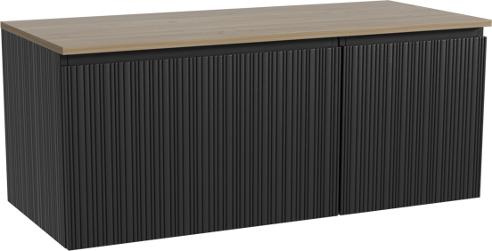 Storke Ribs meuble salle de bains suspendu 120 x 52 cm chêne noir avec Panton tablette simple ou double en mélaminé chêne brut, Nervure droite asymétrique verticale
