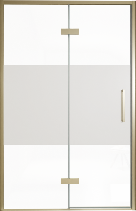 Balmani Senses Design douche draaideur links 140 cm x 210 cm Helder glas met matte strook, Brushed Champagne Gold profielen, met coating