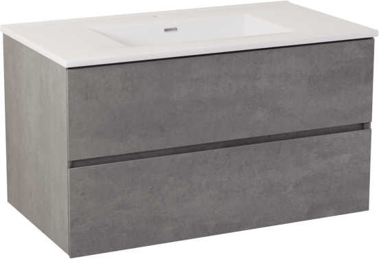 Storke Edge meuble salle de bains suspendu 95 x 52 cm béton gris foncé avec Kera plan simple en céramique blanc brillant, bonde incluse